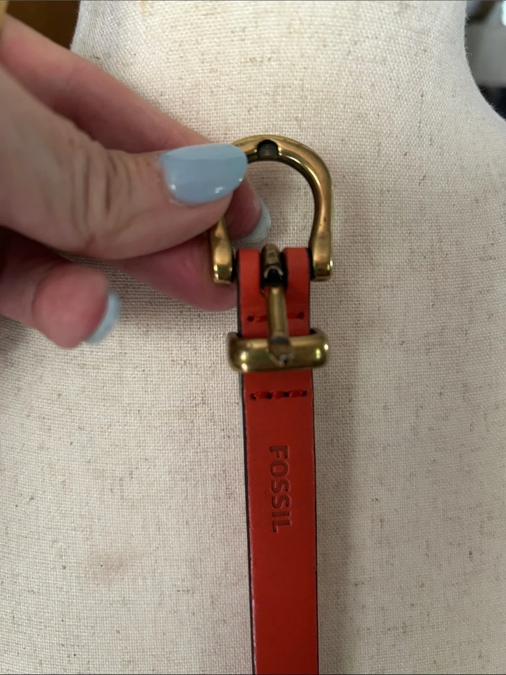 Burnt Orange Leather Chain-Detail Belt
